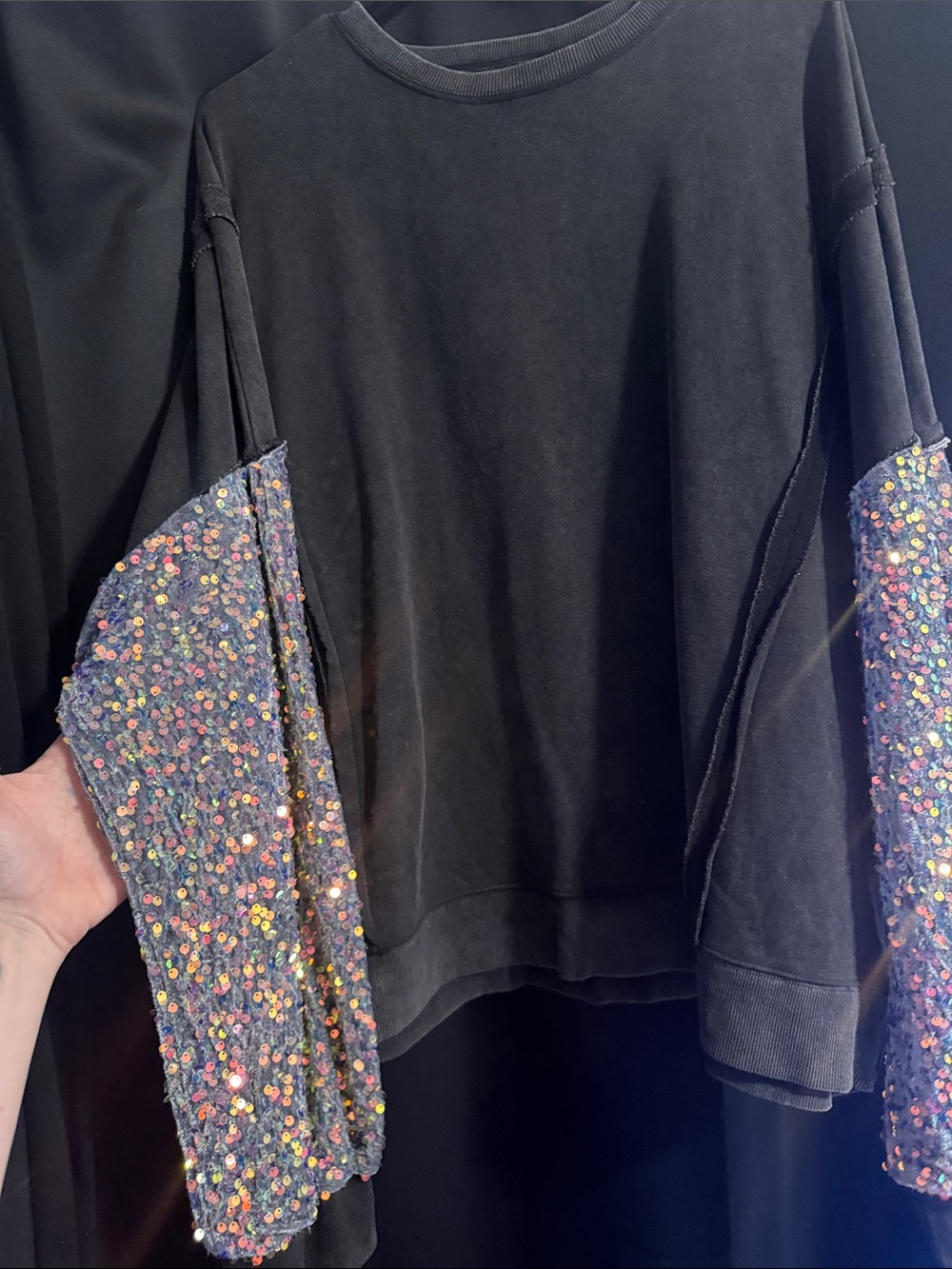 Black Women’s Sweater with Iridescent Sequin Sleeves